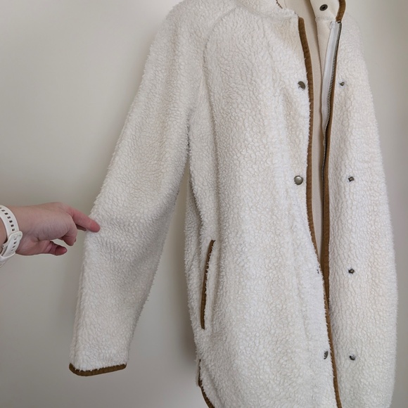 Old Navy Sherpa Jacket Mock Neck Cream Snap Front Long Cloud Nine - Picture 8 of 13
